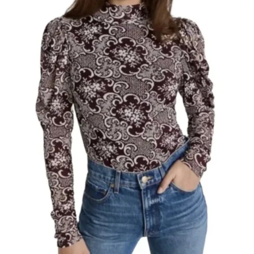 Rebecca Taylor Rochelle Fleur Drape Mock Neck Top
